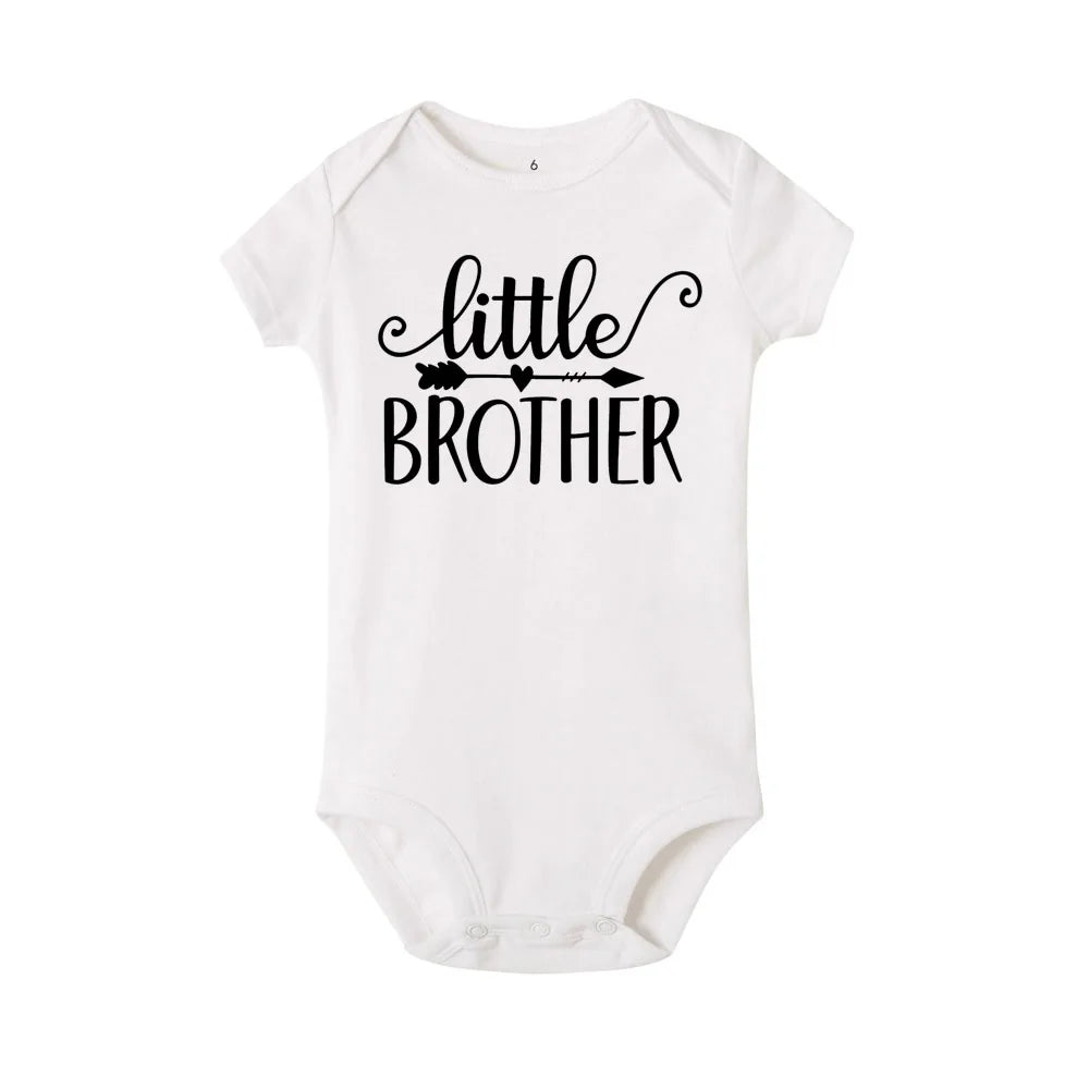 Hot Wholesale Cotton Little Brother Romper Big Sister Tshirt Family Matching Clothes Infant Baby Boys Girls Short Sleeve Outfit