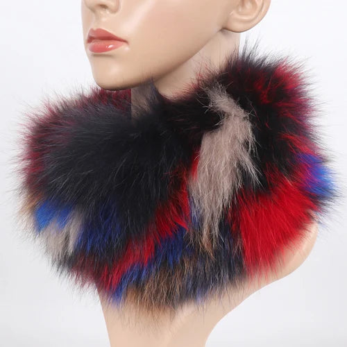 Women's Real Fox Fur Ring Scarf & Headband– Luxury Winter Neck Warmer Muffler, 100% Natural Fur with Good Elastic