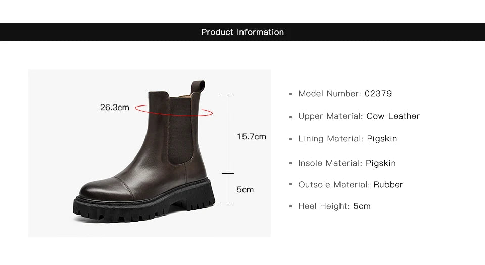 Women’s Genuine Cow Leather Ankle Boots – White Round Toe Platform Boots with Stitching Design