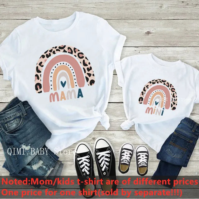 Fashion Family Look Mother and Daughter Family Matching Clothes Punk Mama Mini Princess T-shirt Tops For Mommy Kids