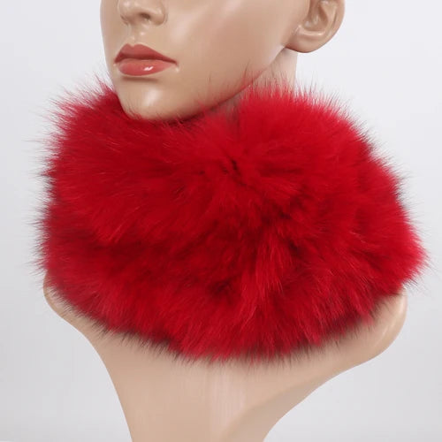 Women's Real Fox Fur Ring Scarf & Headband– Luxury Winter Neck Warmer Muffler, 100% Natural Fur with Good Elastic