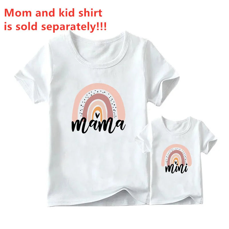 Fashion Family Matching Clothes Outfits Look Mother Daughter Flower Heart Print Tshirt Clothing Mommy and Me Family Look T-shirt