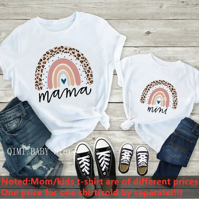 Fashion Family Look Mother and Daughter Family Matching Clothes Punk Mama Mini Princess T-shirt Tops For Mommy Kids