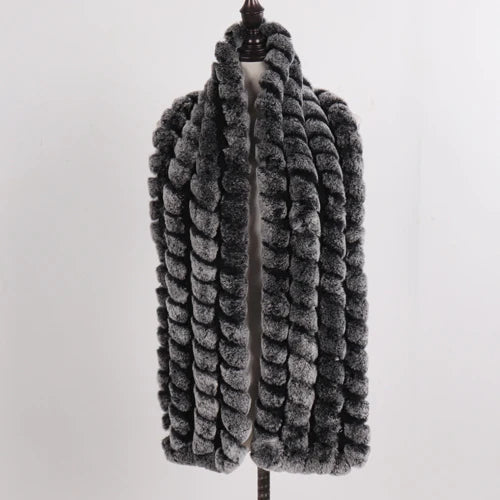 Knitted Fashion Lady Real Rex Rabbit Fur Scarf Women Winter Warm Natural Fur Scarves Long Style Real Fur Neckerchief