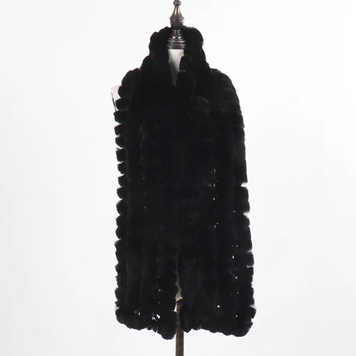 Knitted Fashion Lady Real Rex Rabbit Fur Scarf Women Winter Warm Natural Fur Scarves Long Style Real Fur Neckerchief - HER SHOP