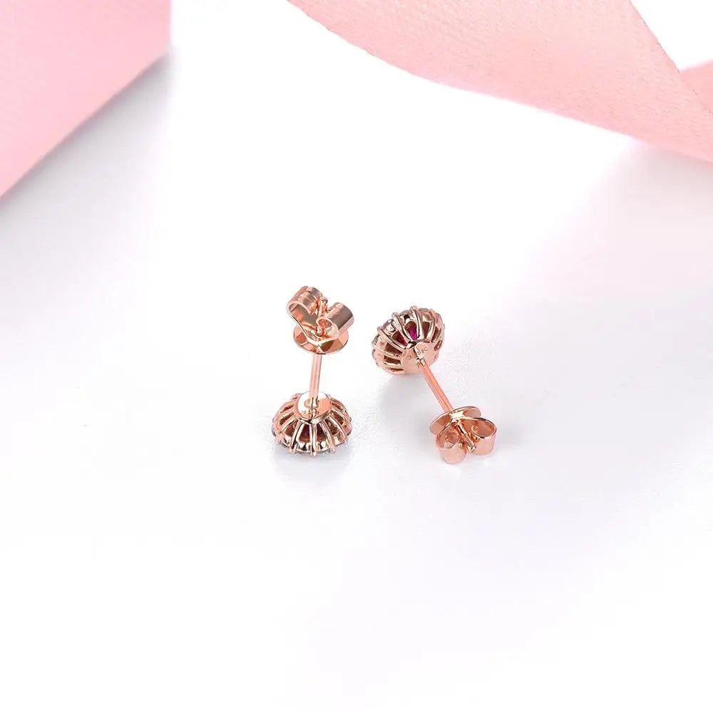 Natural Ruby and Diamond Sunflower Stud Earrings - 14K Rose Gold Fine Jewelry Gift