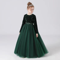 Customized Glitter Sequin Long-Sleeve Flower Girl Dress