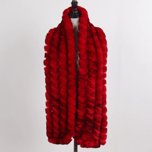 Knitted Fashion Lady Real Rex Rabbit Fur Scarf Women Winter Warm Natural Fur Scarves Long Style Real Fur Neckerchief