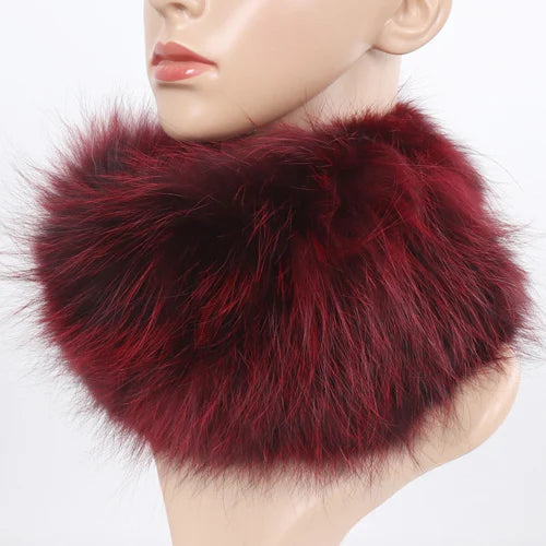 Women's Real Fox Fur Ring Scarf & Headband– Luxury Winter Neck Warmer Muffler, 100% Natural Fur with Good Elastic