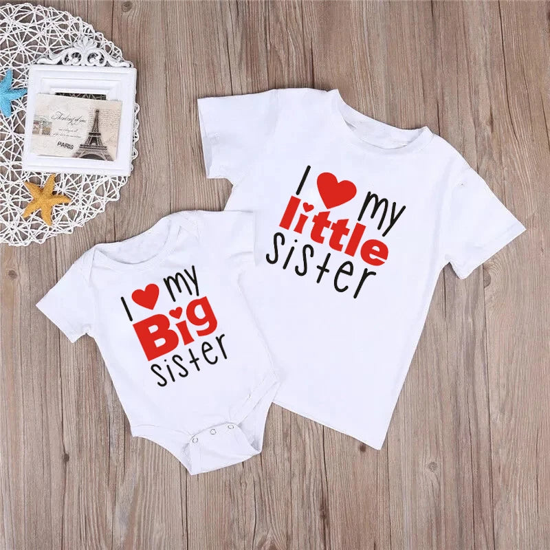 1PC Matching T Shirts Sibling Sisters Brother T-shirt I Love My Big Sister Family Clothing Kids Boys Clothes Baby Bodysuits