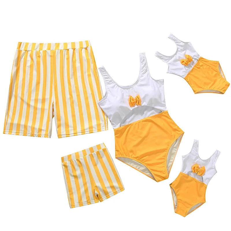 Family Swimsuit Mother Daughter Swimwear Father Son Swim Shorts 2023 Summer Striped Mom And Daughter Bikini Suit Matching Outfit