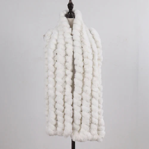 Knitted Fashion Lady Real Rex Rabbit Fur Scarf Women Winter Warm Natural Fur Scarves Long Style Real Fur Neckerchief