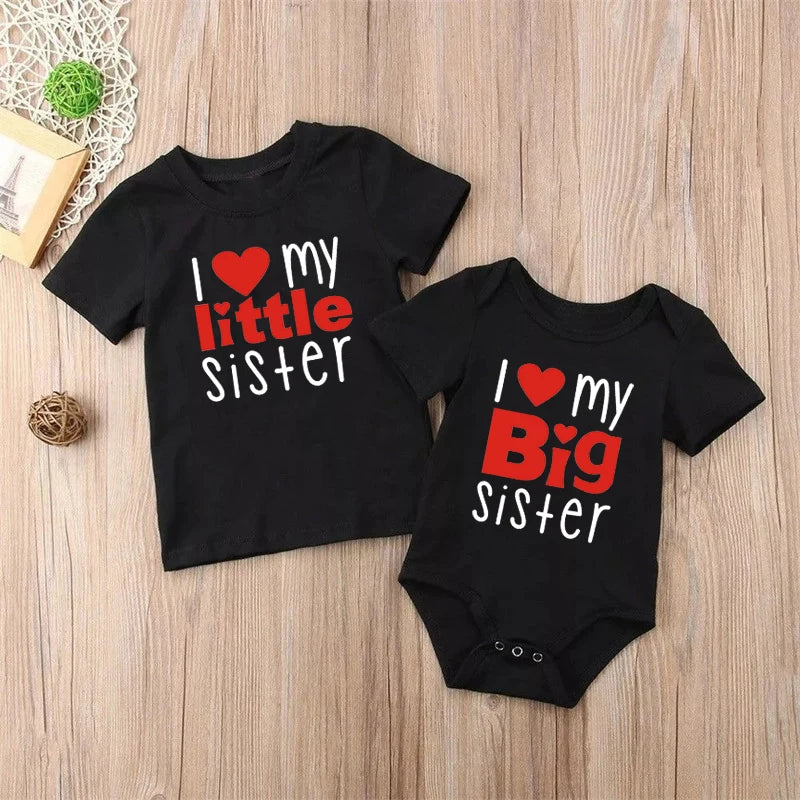 1PC Matching T Shirts Sibling Sisters Brother T-shirt I Love My Big Sister Family Clothing Kids Boys Clothes Baby Bodysuits