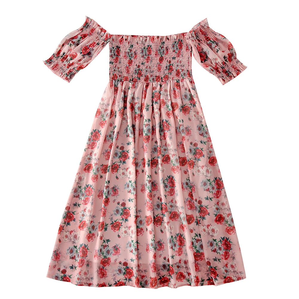 New Years Summer Family Matching Outfits Mother Daughter Dresses For Women Girls Casual Costume Mom Kids Parent-child Clothes