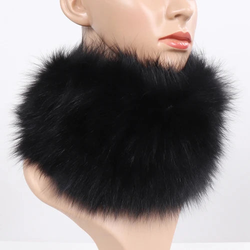 Women's Real Fox Fur Ring Scarf & Headband– Luxury Winter Neck Warmer Muffler, 100% Natural Fur with Good Elastic