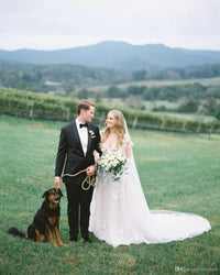 Bohemian Lace Wedding Dress - Sexy Deep V Neck, Long Sleeve