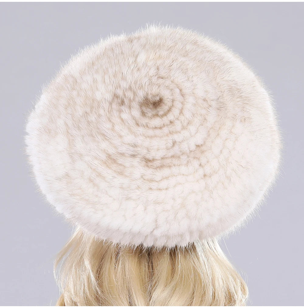 Hot Sale Winter Lady Natural Mink Fur Beanies Hat Knit Warm Striped Genuine Mink Fur Caps Women Good Elastic Real Mink Fur Hat