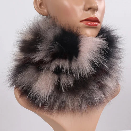 Women's Real Fox Fur Ring Scarf & Headband– Luxury Winter Neck Warmer Muffler, 100% Natural Fur with Good Elastic