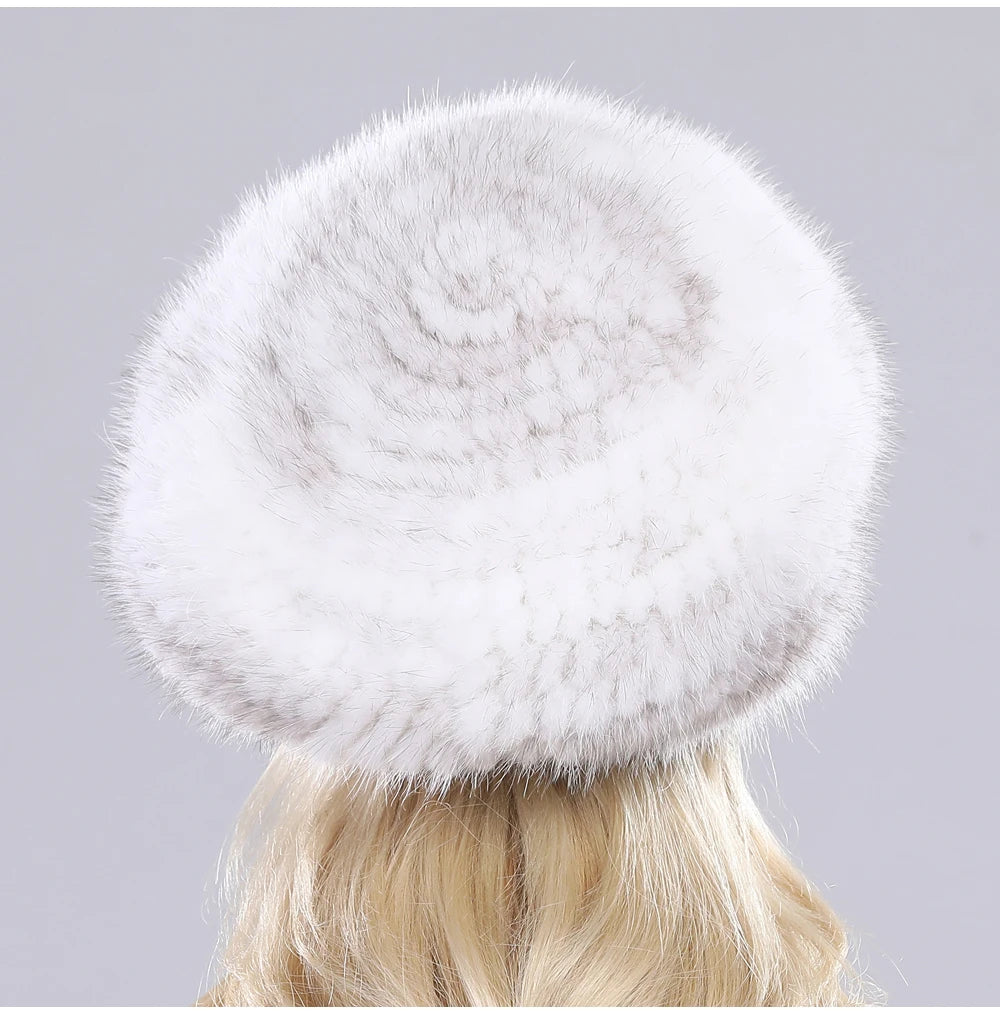 Hot Sale Winter Lady Natural Mink Fur Beanies Hat Knit Warm Striped Genuine Mink Fur Caps Women Good Elastic Real Mink Fur Hat