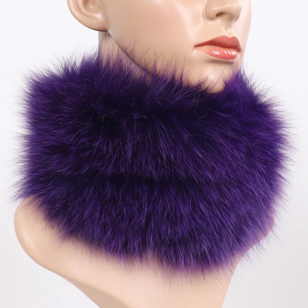 Women's Real Fox Fur Ring Scarf & Headband– Luxury Winter Neck Warmer Muffler, 100% Natural Fur with Good Elastic