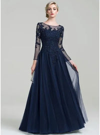 Custom Made Tulle Scoop Neck A-Line Floor-Length Mother of the Bride Dress with Beading and Sequins for Wedding Party