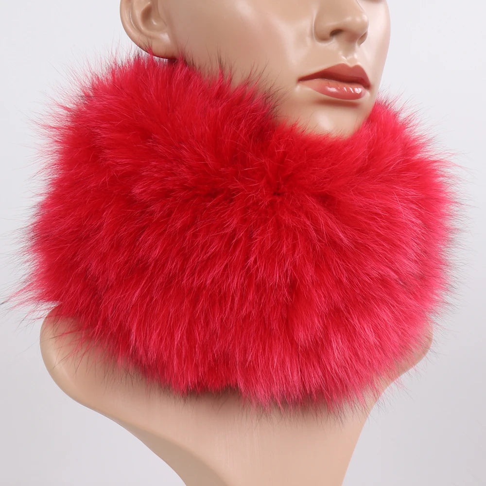 Women's Real Fox Fur Ring Scarf & Headband– Luxury Winter Neck Warmer Muffler, 100% Natural Fur with Good Elastic