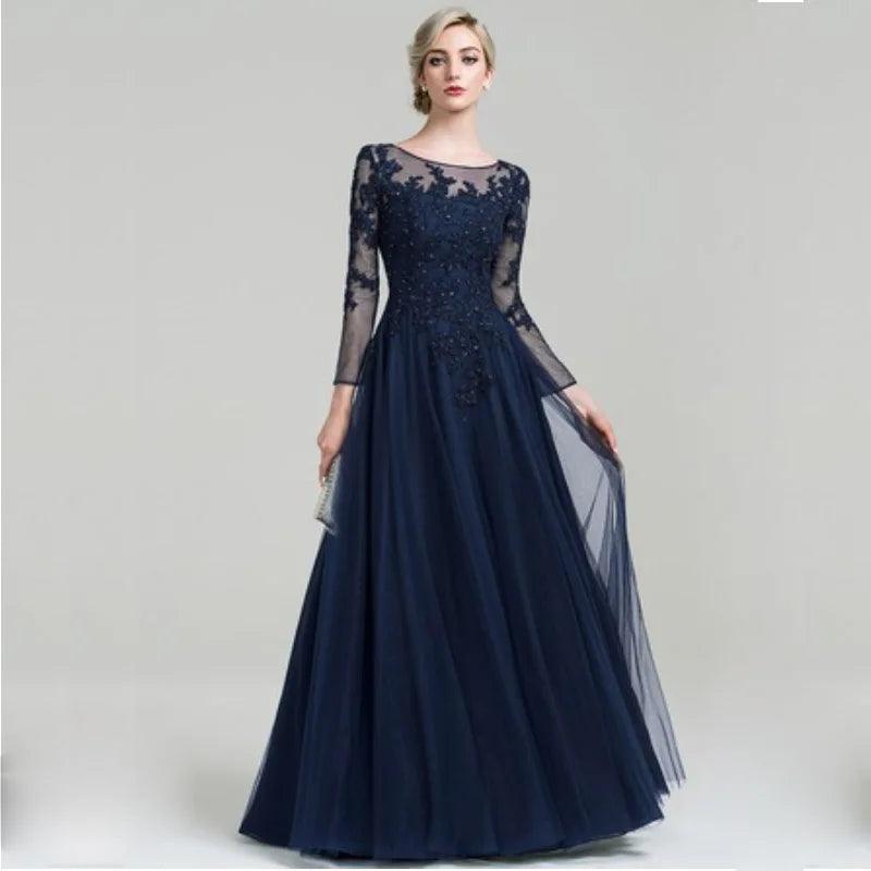 Tulle Scoop Neck Mother of Bride Dress with Sequins - HER SHOP
