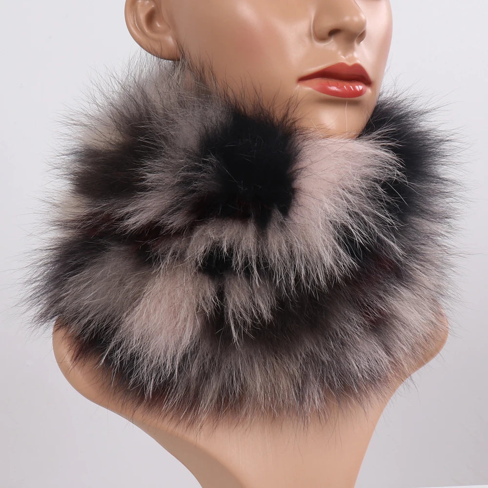 Women's Real Fox Fur Ring Scarf & Headband– Luxury Winter Neck Warmer Muffler, 100% Natural Fur with Good Elastic