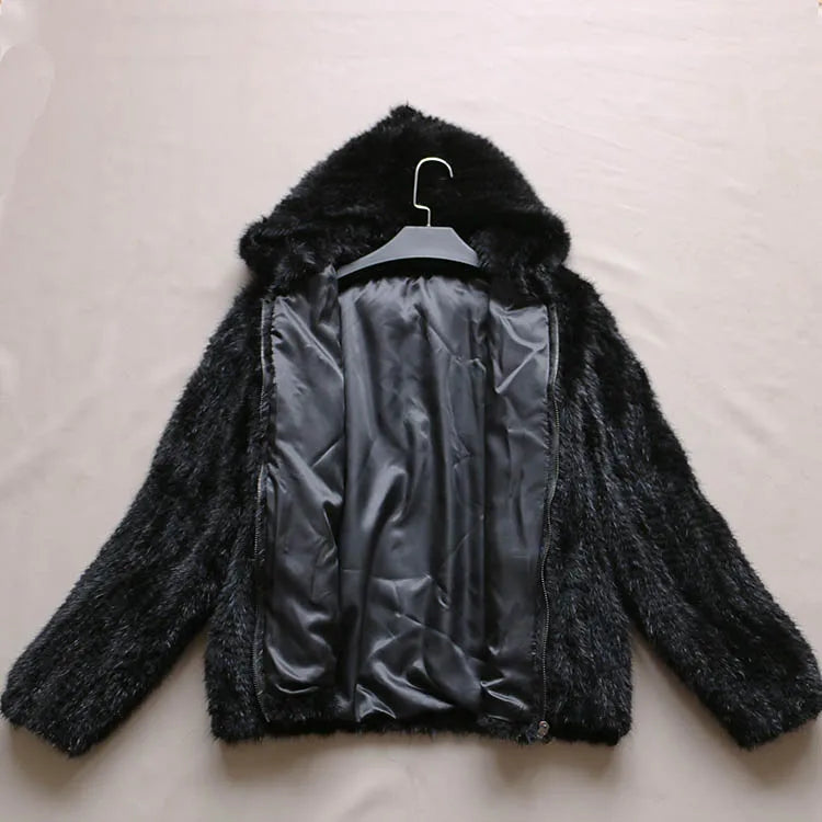 Women’s Luxury Real Knitted Mink Fur Jacket with Hood – Zipper Front Winter Coat (Plus Size)