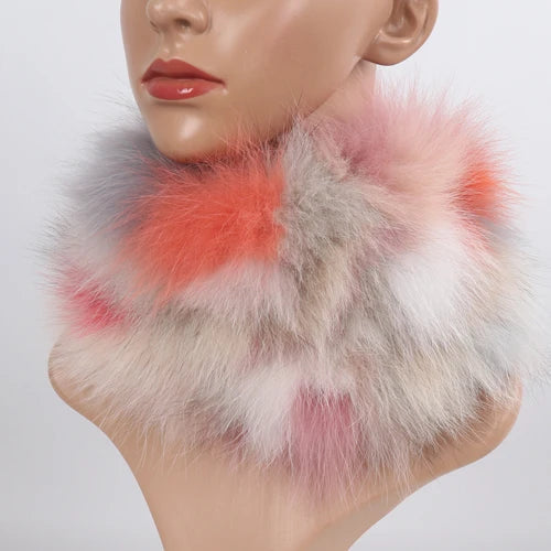 Women's Real Fox Fur Ring Scarf & Headband– Luxury Winter Neck Warmer Muffler, 100% Natural Fur with Good Elastic