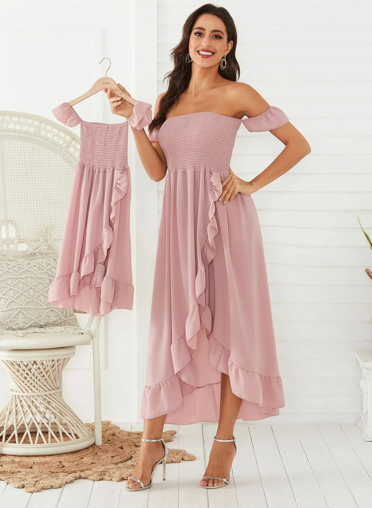 Mom and Daughter Matching Floral Patchwork Dress Set – Summer Beach Maxi Dress with Baby Romper