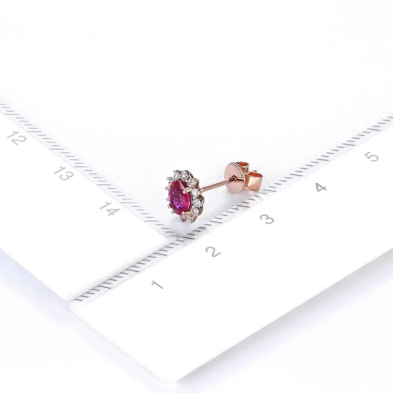 Natural Ruby and Diamond Sunflower Stud Earrings - 14K Rose Gold Fine Jewelry Gift