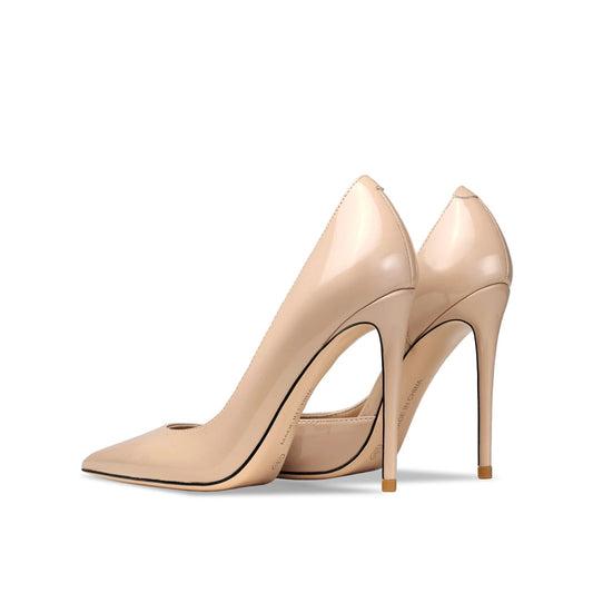 Pair of beige high-heeled shoes on a white background - HER SHOP