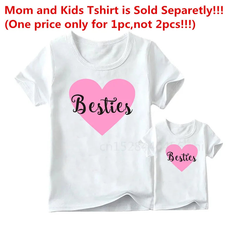 Fashion Family Matching Clothes Outfits Look Mother Daughter Flower Heart Print Tshirt Clothing Mommy and Me Family Look T-shirt