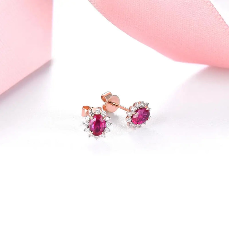 Natural Ruby and Diamond Sunflower Stud Earrings - 14K Rose Gold Fine Jewelry Gift