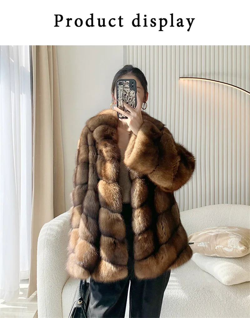 Women’s Original High End Russian Sable Fur Coat with Lapel Collar – Luxury Starrysky-Inspired Mink-Style Fur, Loose & Versatile Design