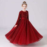 Customized Glitter Sequin Long-Sleeve Flower Girl Dress