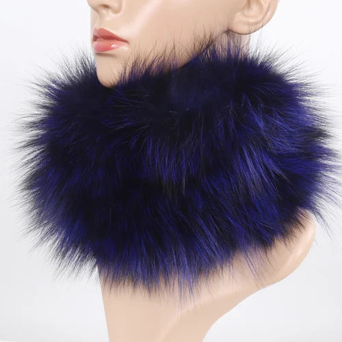 Women's Real Fox Fur Ring Scarf & Headband– Luxury Winter Neck Warmer Muffler, 100% Natural Fur with Good Elastic
