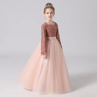 Customized Glitter Sequin Long-Sleeve Flower Girl Dress