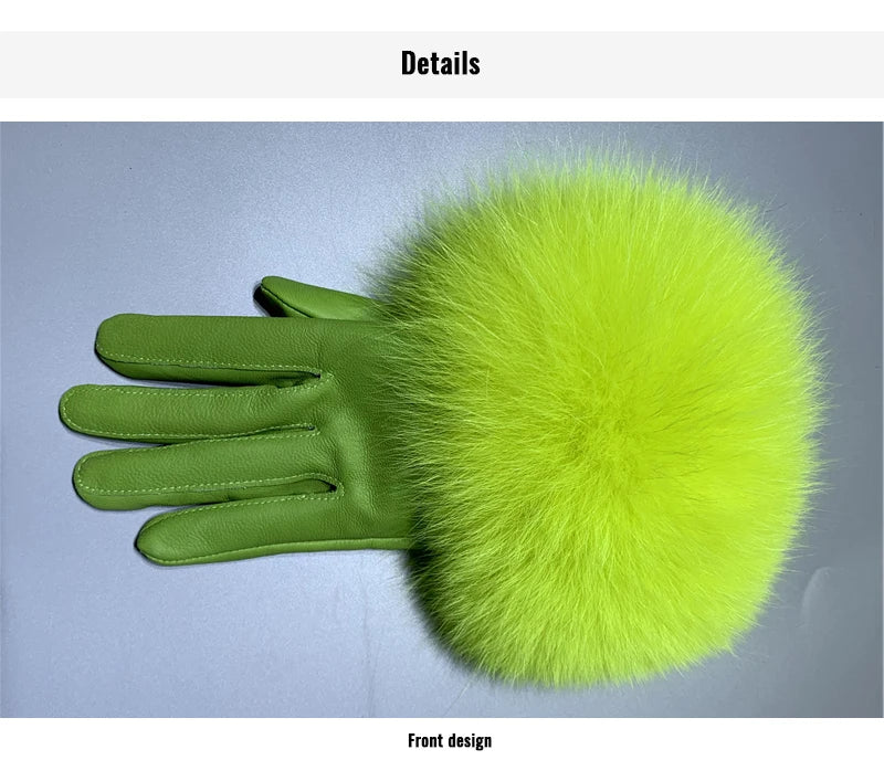 Luxury Fox Fur & Genuine Sheepskin Leather Gloves for Women – Winter Warm Driving Mittens with Real Fur Cuffs