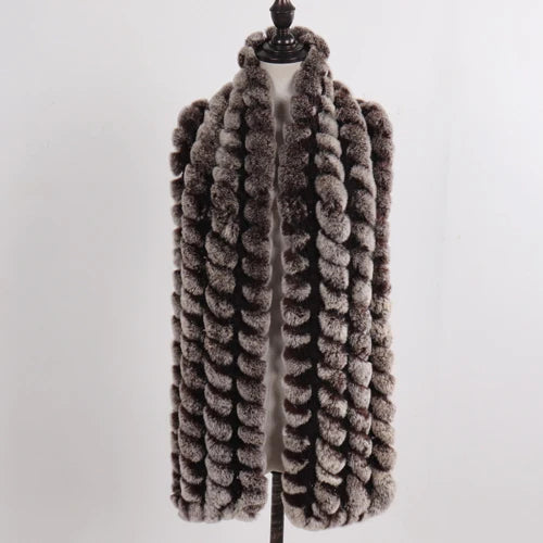 Knitted Fashion Lady Real Rex Rabbit Fur Scarf Women Winter Warm Natural Fur Scarves Long Style Real Fur Neckerchief