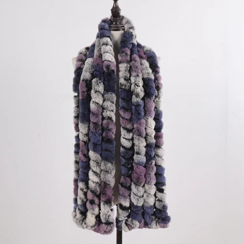 Knitted Fashion Lady Real Rex Rabbit Fur Scarf Women Winter Warm Natural Fur Scarves Long Style Real Fur Neckerchief