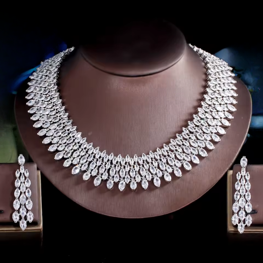 Sparkling Cubic Zirconia Bridal Jewelry Set – Luxury Choker Necklace & Big Earrings for Wedding, Prom & Special Events - HER SHOP