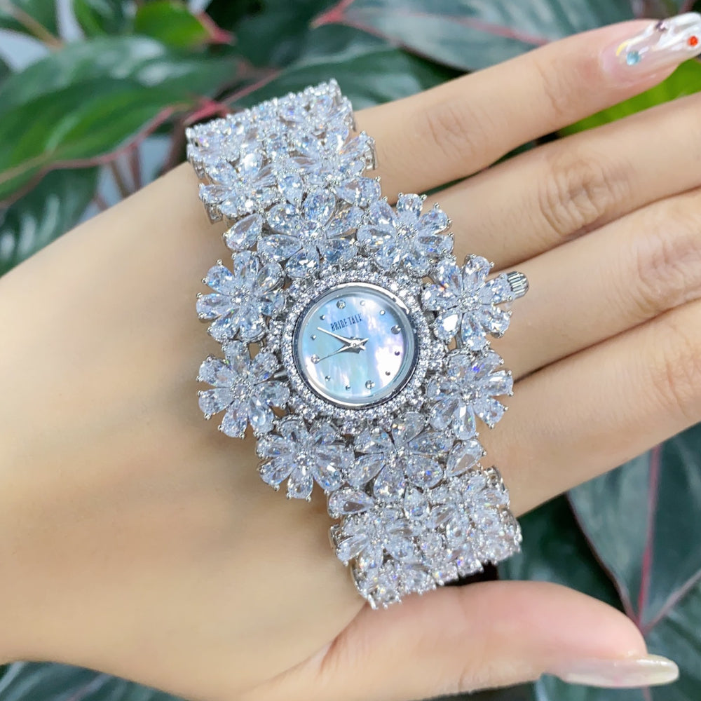 Women's 19cm Full Crystal Watch – AAA Cubic Zirconia, Japan Movement, Waterproof Wedding & Party Jewelry
