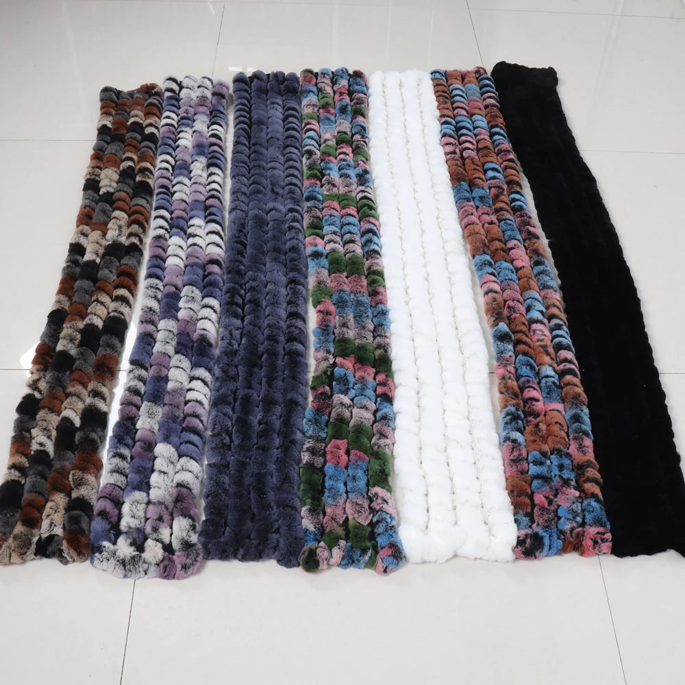 Knitted Fashion Lady Real Rex Rabbit Fur Scarf Women Winter Warm Natural Fur Scarves Long Style Real Fur Neckerchief