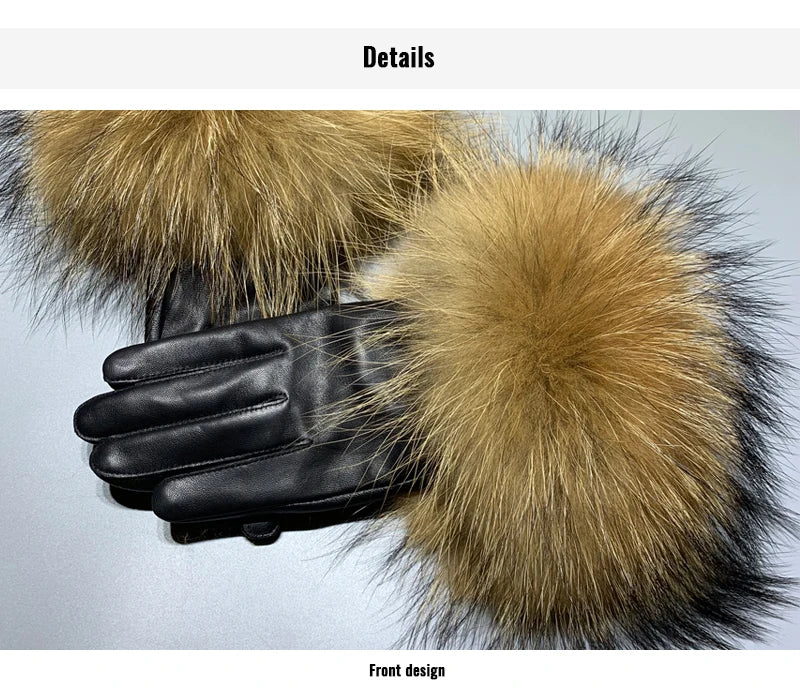 Luxury Fox Fur & Genuine Sheepskin Leather Gloves for Women – Winter Warm Driving Mittens with Real Fur Cuffs