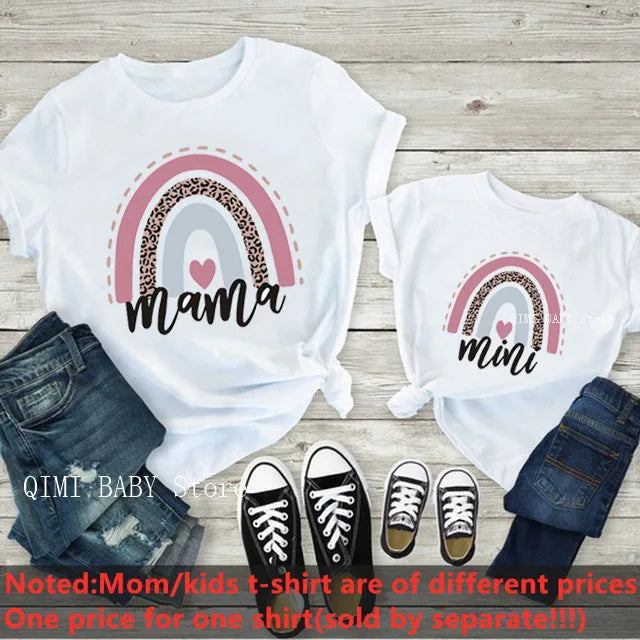 Fashion Family Look Mother and Daughter Family Matching Clothes Punk Mama Mini Princess T-shirt Tops For Mommy Kids