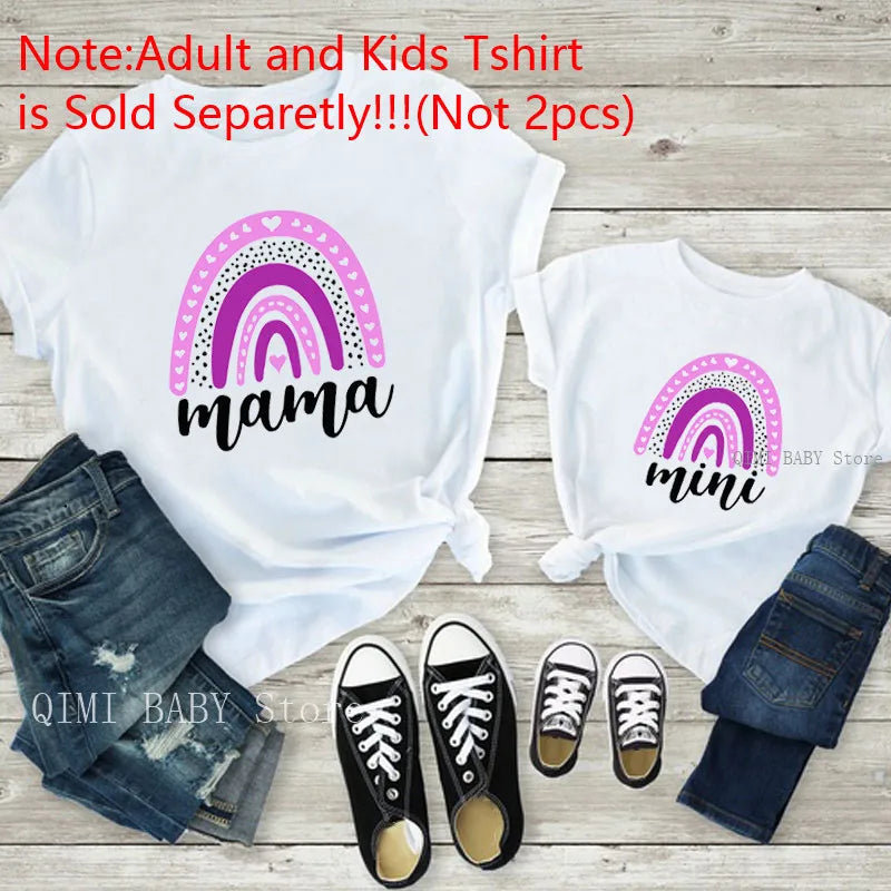 Fashion Family Look Mother and Daughter Family Matching Clothes Punk Mama Mini Princess T-shirt Tops For Mommy Kids