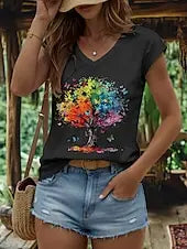 Summer Women’s 3D Print V-Neck T-Shirt – Quick Dry, Breathable