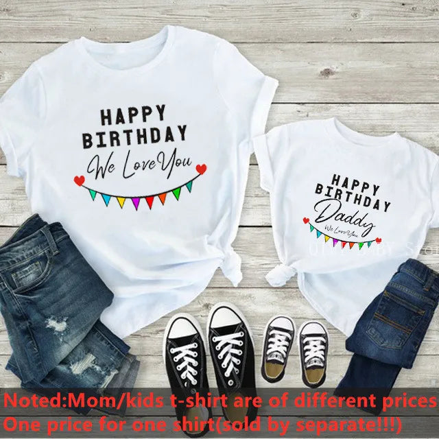 Happy Birthday Daddy Mother and Kids Family Matching Tshirts Clothes Gift to Dad Mom Daughter Son Birthday Party Wear Tshirts
